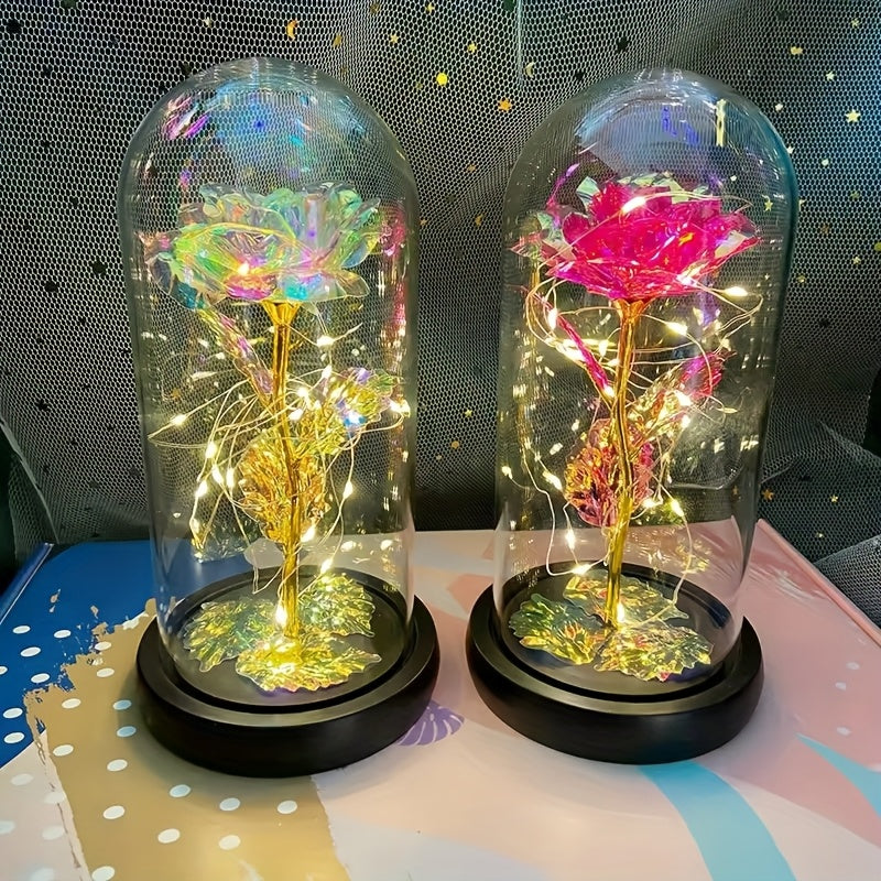 1pc Valentine's Day Gift for Girlfriend, Eternal Rose LED Foil Flower On Glass Cover, Mother's Day Wedding Gift Bridesmaid Gift, Desktop Romantic Decoration