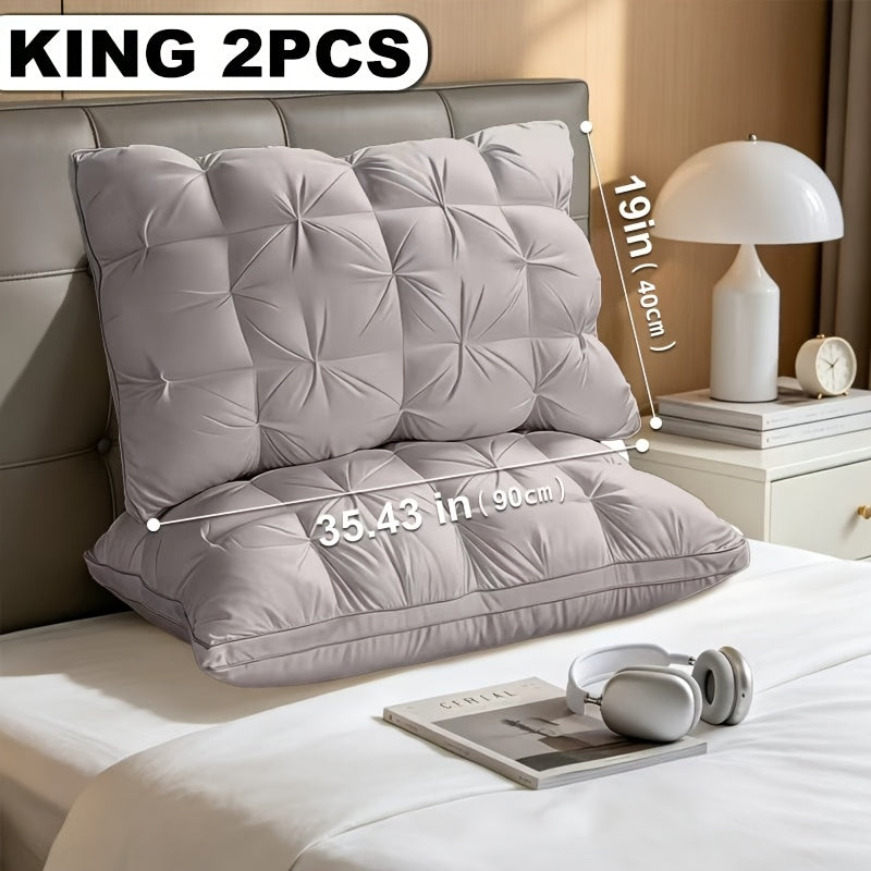 2 Luxury Hotel Quality Pillows | Deep Sleep Neck Support, All-Season, Non-Sinking High Pillow Core, Hypoallergenic Polyester, Modern Design With Soft Satin Cover, Cooling And Neck Pillow, Ideal Gift