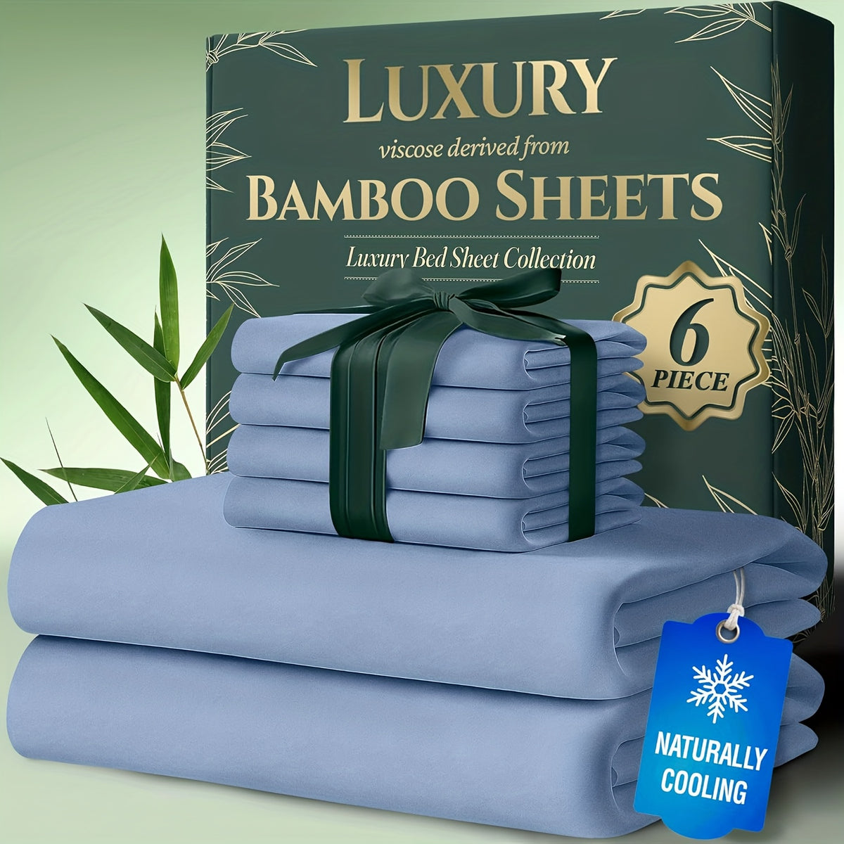 Deep Pocket Bamboo Cooling Bed Sheets 6pcs - Bamboo Luxury Cooling Sheets for Hot Sleepers - Cloud Soft, 17" Deep Pocket Fitted Sheet, Ultra Durable Bed Set for Room Decor