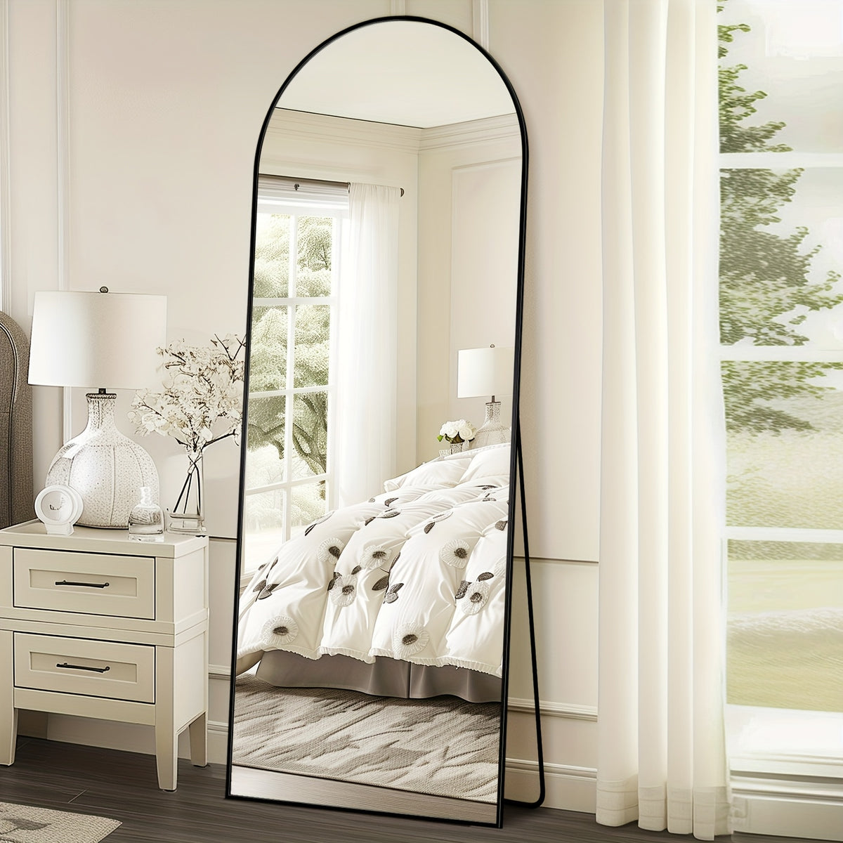 Full Length Mirror, Arched Floor Mirror Freestanding, 58×19 In Floor Standing Mirror Full Body Mirror With Stand For Bedroom, Hanging Mounted Mirror For Living Room Cloakroom