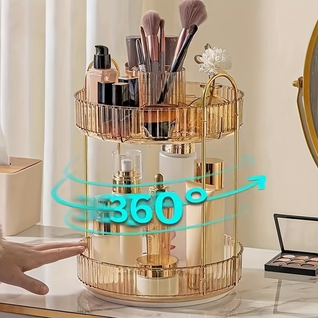 Rotating Cosmetic Storage Rack, A 360-Degree Rotating Cosmetic Storage Multi-Functional Brush, Lipstick, Skin Care Products And Stationery Storage Box - Durable, Odorless, Luxurious Striped Design Desktop Storage Box, Giving Tape As a Gift
