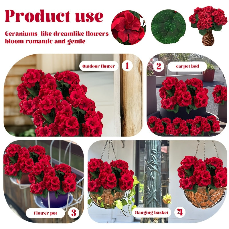 8/16 Bundles 13.77 In Artificial Geranium Flowers For Outdoors Geranium Flowers Outdoor Red Artificial Flowers UV Resistant Garden Plants Faux Flowers For Home Kitchen Table Centerpieces Patio Decor