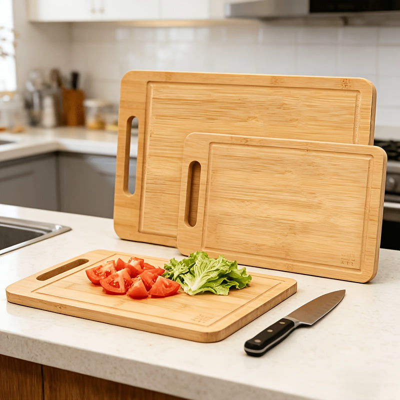 Bamboo Cutting Board - Double-sided Cutting Board, Vertical Kitchen Cutting Board, Kitchen Small Tool, 1/3pcs Set With Juice Trough, Suitable For Cutting Meat, Vegetables, Bread And Wooden Cutting Board