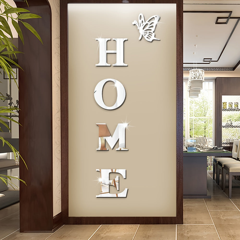 1 Set Of Acrylic 3D Letters And Butterfly Family Logo Wall Stickers - Self-adhesive And Removable, Mirror Effect, Suitable For Living Room, Bedroom, Kitchen Decoration, Ideal For, Autumn Home Decoration, Christmas, Halloween Decoration