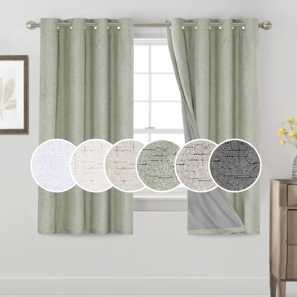 2 Panels 100% Blackout Linen Textured Curtains Thermal Insulated Curtains for Winter Noise Reducing Window Drapes with Grommet for Hall Room Bedroom Living Room PRINCEDECO
