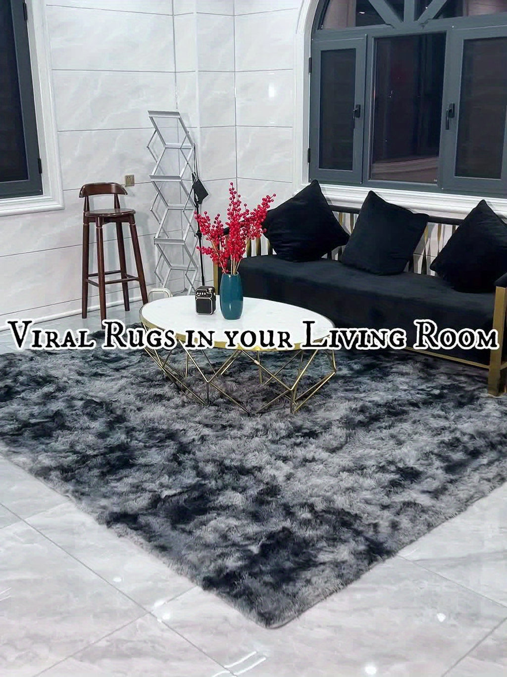 Velvet Shag Area Rug, Soft Fluffy Indoor Carpet with Latex Grip Backing in Solid and Tie-Dye Colors for Living Room and Bedroom Decor