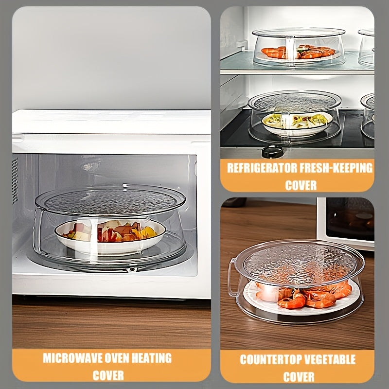 Transparent Multifunctional Microwave Splash Guard with Handle | Heat Resistant 200°C, 360° Splash-Proof, Insulated Cover for Vegetables, Fruits, And Food, Durable Plastic, Stackable for Easy Cleaning, Suitable for Most Microwave Ovens, Freezers