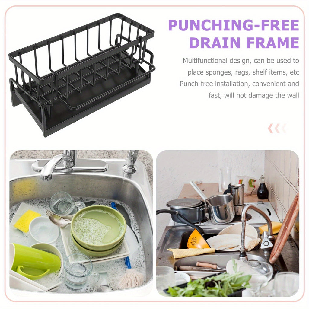 Black Sponge Drain Rack with Dishcloth Holder, Sink Storage Rack for Sponges, Dish Soap, Dishcloths, Brushes, and Utility Cloths, Christmas