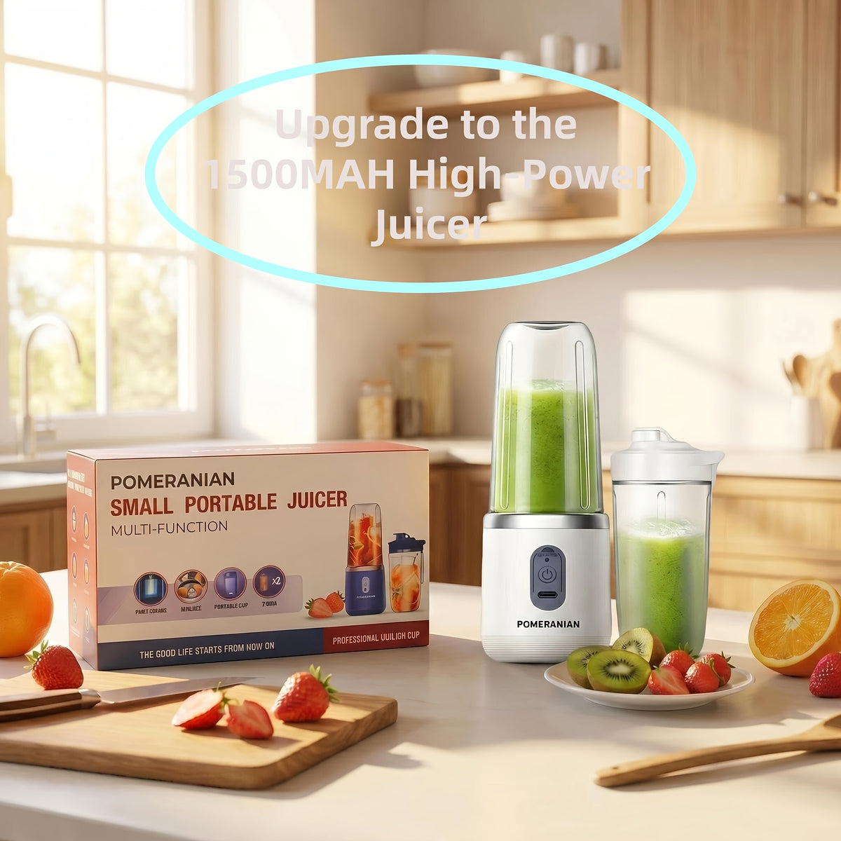Portable Double Cup Fruit And Vegetable Juicer, Made of Food Grade ABS, with a Capacity of 1500Mah Rechargeable Battery, Gift Box, Multifunctional Juicer, Kitchen Supplies, Essential for Summer Fruit Juicing