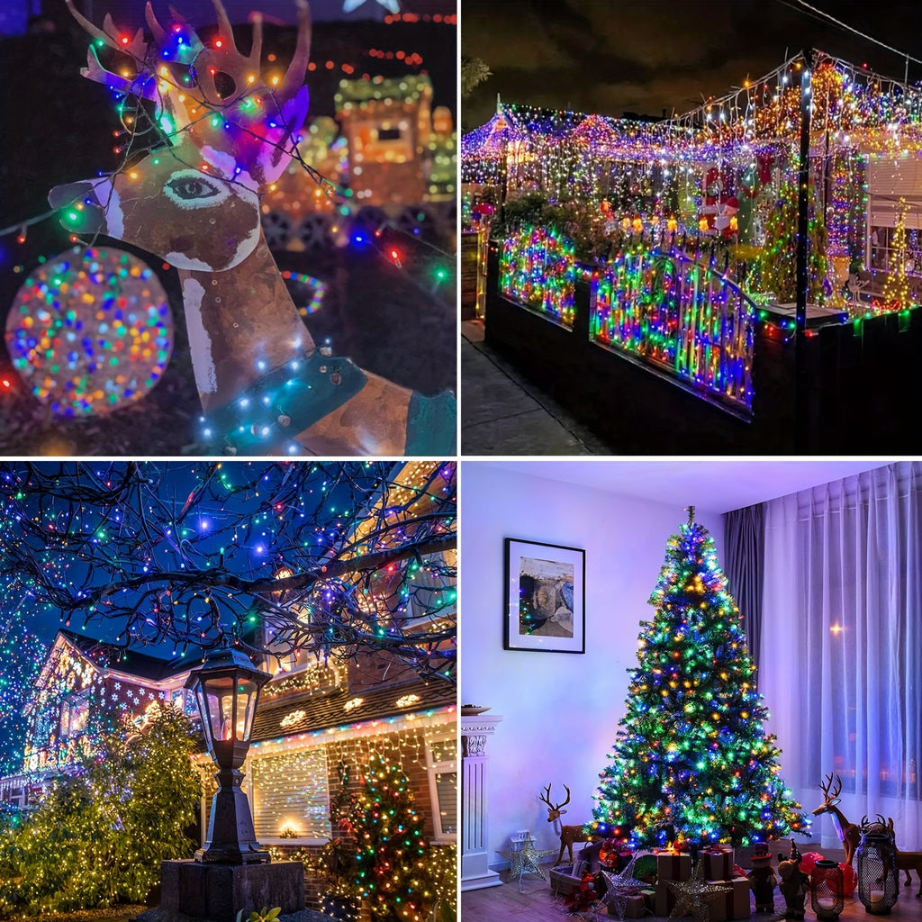 LED Christmas String Lights, Green Wire with 8 Modes, Memory and Timer in Warm, White or Multicolor Options for Indoor and Outdoor Holiday Decor