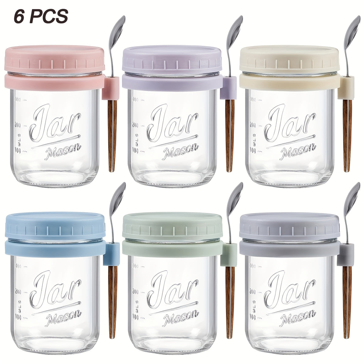 4/6pcs(16oz), 8pcs(4pcs 16oz+4pcs 4oz), 12pcs(6pcs 16oz + 6pcs 4oz), Overnight Oats Containers with Lids And Spoons, Glass Mason Overnight Oats Jars, Large Capacity Airtight Jars for Milk, Cereal, Fruit