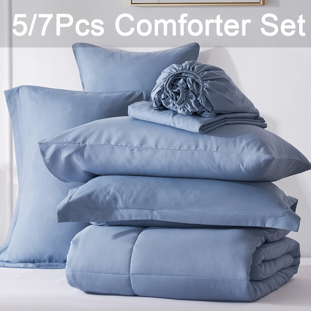 Quilted Bed in a Bag Comforter Set, 5 or 7 Piece Soft Fiber-Filled Bedding with Flat Sheet Fitted Sheet and Pillowcases for Twin Full Queen and King Beds