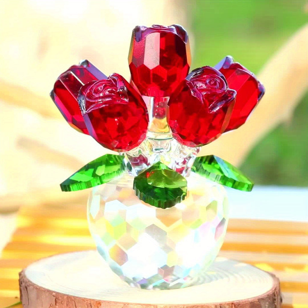 Crystal Rose Bouquet in Blue or Pink, Artificial Flower Arrangement for Romantic Home Decor, Valentine's Day, Mother's Day and Anniversary Gifts