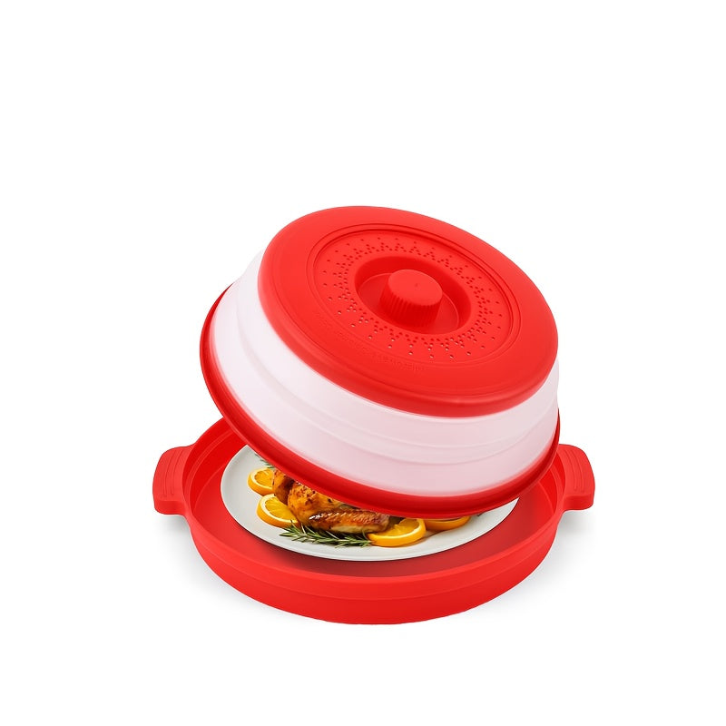 2026 New Microwave Food Splash Guard & Base Mat - 10.5" Foldable Ventilated Cover with Anti-Scalding & Thickening Design, Durable Plastic & Silicone for Kitchen & Dining Room Safety