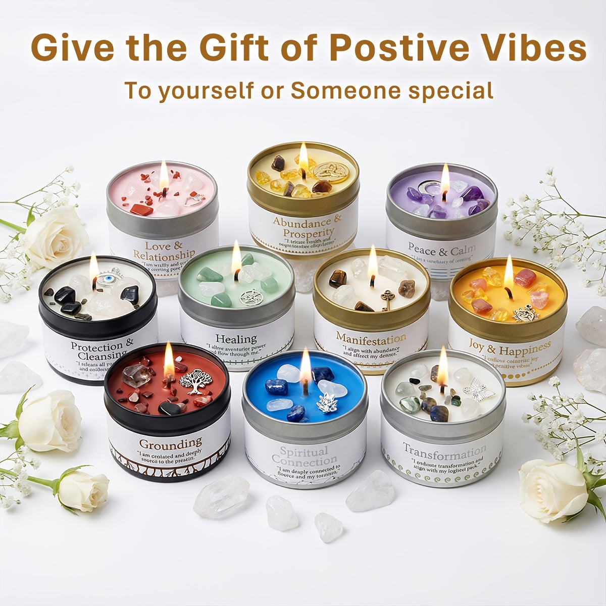 EVODUCK 2pcs/1pc Law Of Attraction Protection Manifestation Candle | Sage Each 3oz/total 6oz Scented Soy Wax Candle With Golden Crystal | For Focus, Meditation, Yoga & Reading | Christmas, New Year, Birthday Gift For Women