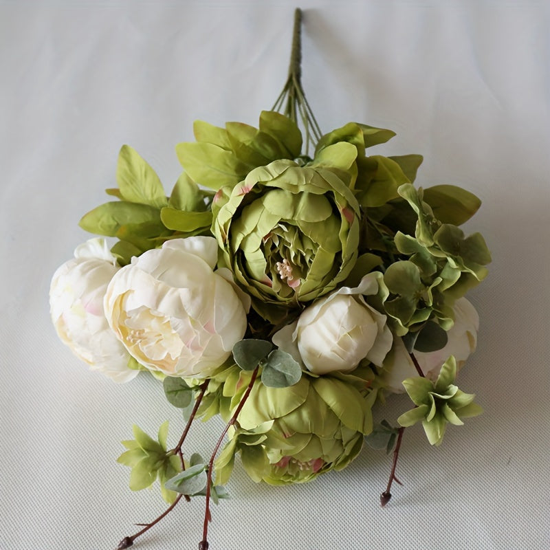 Vintage Faux Peonies And Hydrangeas For Bridal Home Decor - Beautiful Floral Centerpiece (rustic, Beige, Green Mix)