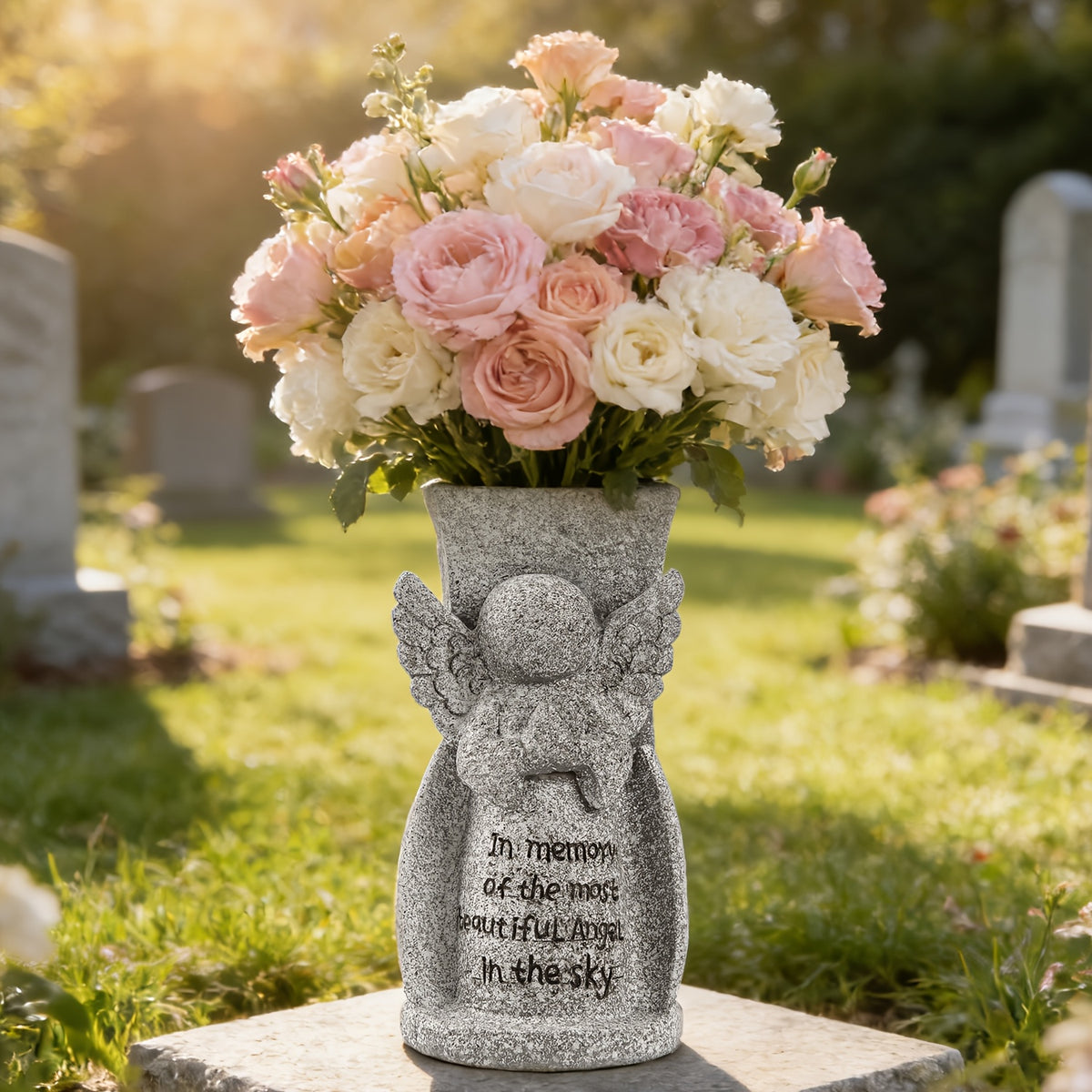 Solar Cemetery Grave Vase with LED for Fresh/Artificial Flowers Headstones Vases with Spikes Gravestone Decor Memorial Gifts for Loss of Loved One