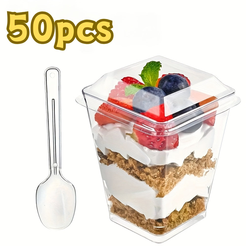 (Quick Arrival) 25/50/100/150/200 Packs 5/8oz Plastic Dessert Cup with Lid & Spoon Set, Pudding Cup with Lid, Mini Dessert Cup, Party Gathering Use, Suitable for Large Gatherings, Family Gatherings, Camping Picnics