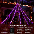 Purple LED Spider Web Lights, 16ft Giant Halloween Hanging Decoration with 250 LEDs and 8 Lighting Modes for Outdoor Holiday Displays and Parties