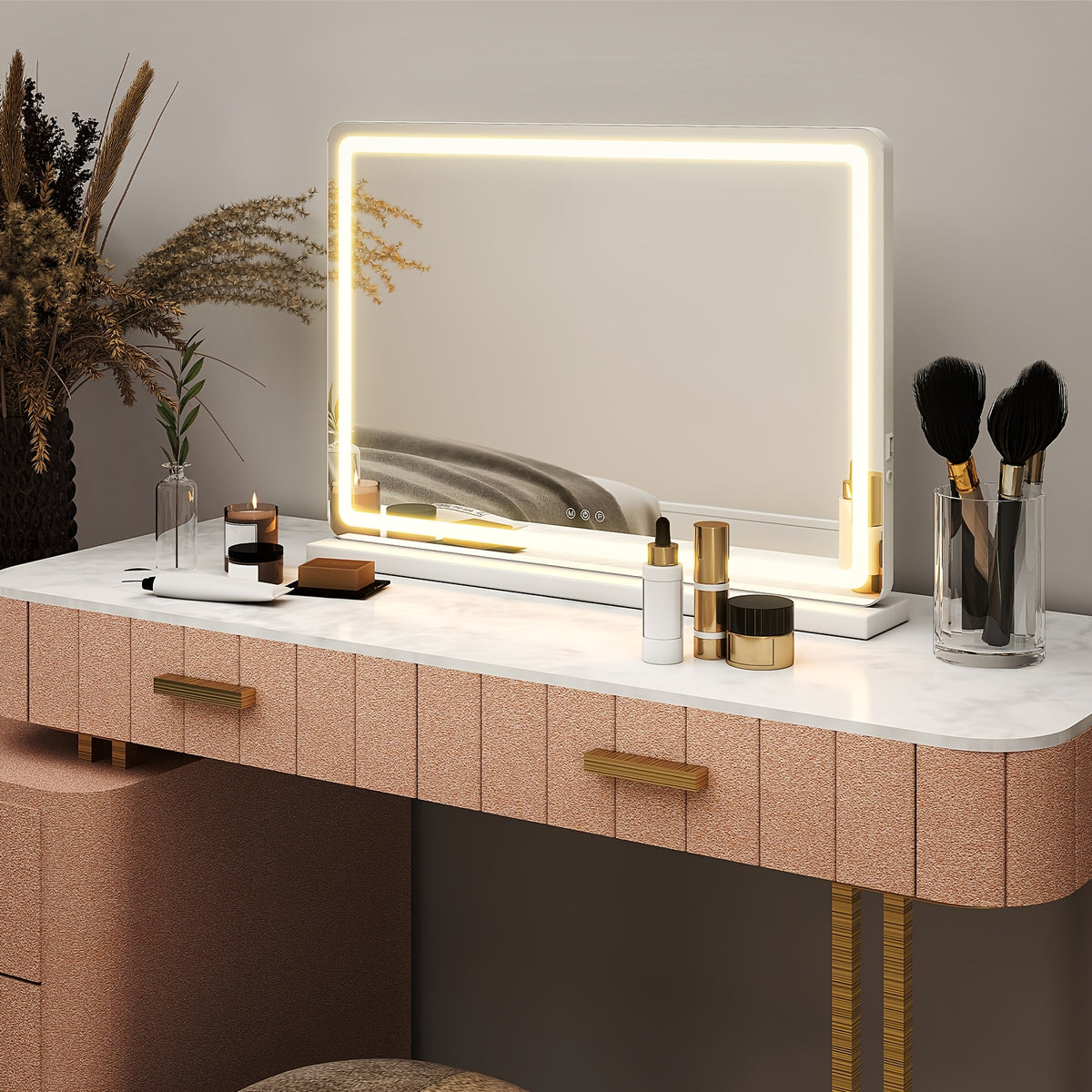 Smart LED Vanity Mirror with Dimmable Lights & Memory - 3 Color Modes, USB Port In Sleek Aluminum Frame for Bathroom, Bedroom, Desk, 13"x17"/22"x19"/32"x22"