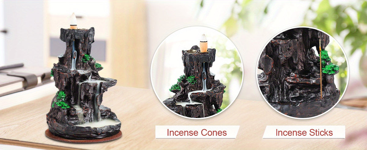 Incense Holder, Backflow Incense Holder 2 Sides Waterfall Incense Burnier with 120 Backflow Incense Cones, 30 Incense Sticks, Aromatcherapy Ornamen for Home