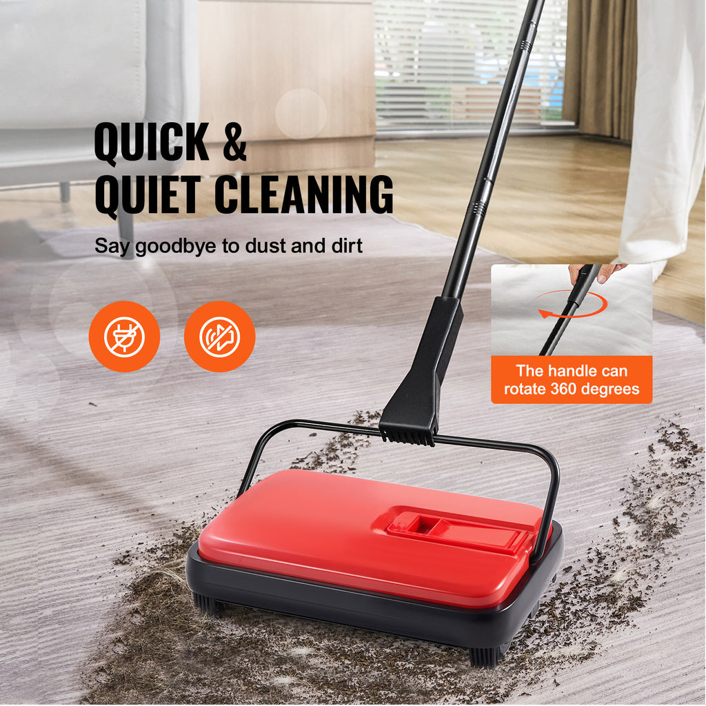 VEVOR Carpet Sweeper Manual, Floor Sweeper with 300 ml Dustbin Capacity Easy to Empty, 6.7 inch Cleaning Width for Home Office Carpets Pet Hair Dust, Purple/Red/Blue