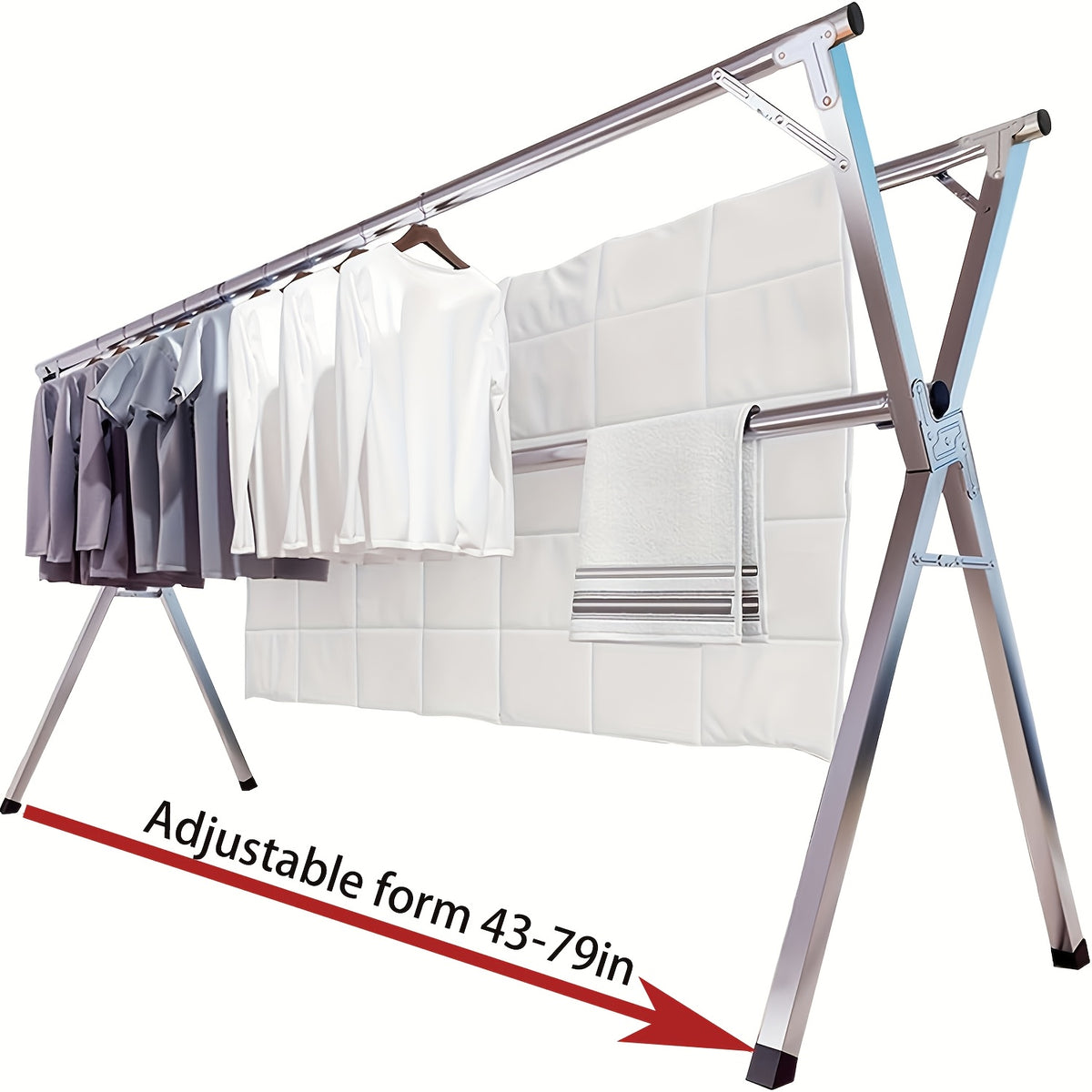 Three-Bar Foldable Clothes Drying Rack, 63", 78.7" & 95'' Retractable Length, Indoor & Outdoor Use, Durable Metal Collapsible Laundry Drying Rack, Heavy Duty Stainless Steel Clothesline Drying Racks, Drying Racks