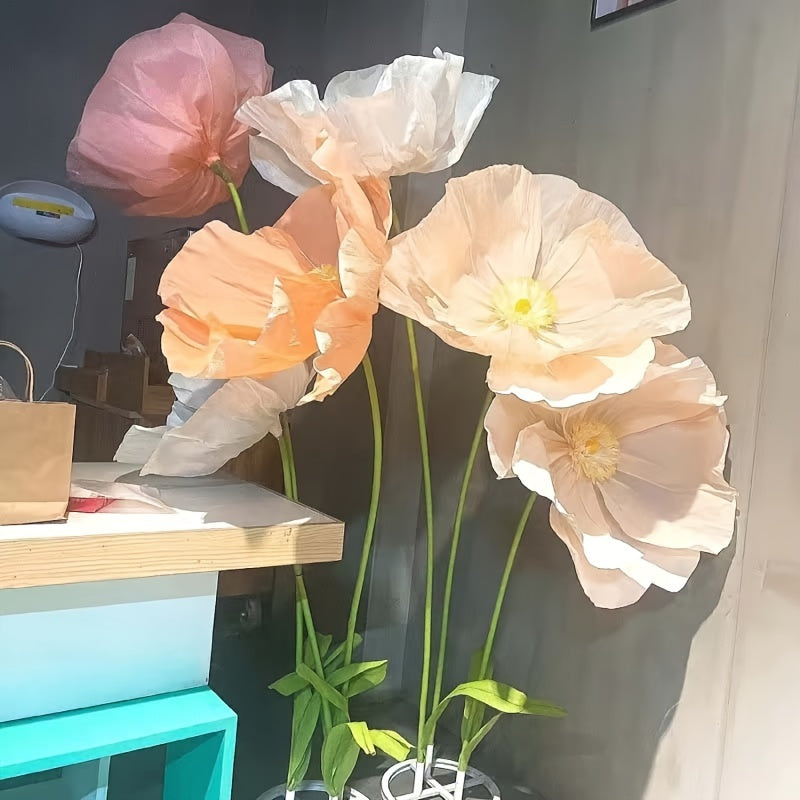 1pc, Super-large Poppy Artificial Flowers Fell To The Ground, Visited The Shopping Mall, Shop Window Decoration, Wedding Scene Decoration, Artificial Fake Flowers, Paper Flowers, Paper Art Flowers
