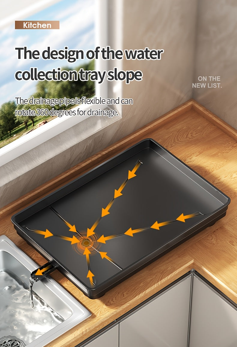 Two-tier Metal Kitchen Countertop Dish Rack Is Space-saving And Durable. It Comes with A Knife And Fork Holder, A Cup Rack, A Cutting Board Holder, And A Rust-proof Draining Tray. It Organizes Your Tableware And Helps Keep Your Kitchen Neat And Tidy.