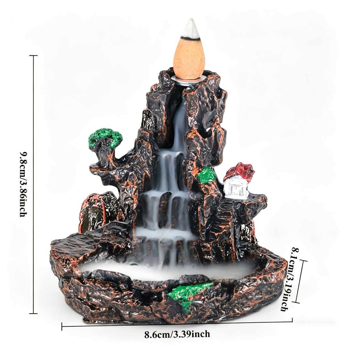 Resin Incense Waterfall Burner Stand with 60 Cones - Waterfall Smoke Burner Suitable for, Office, Yoga Studio, Meditation Room, Stone Brown Resin Cone Holder for & Zen Decor (No Refillable)