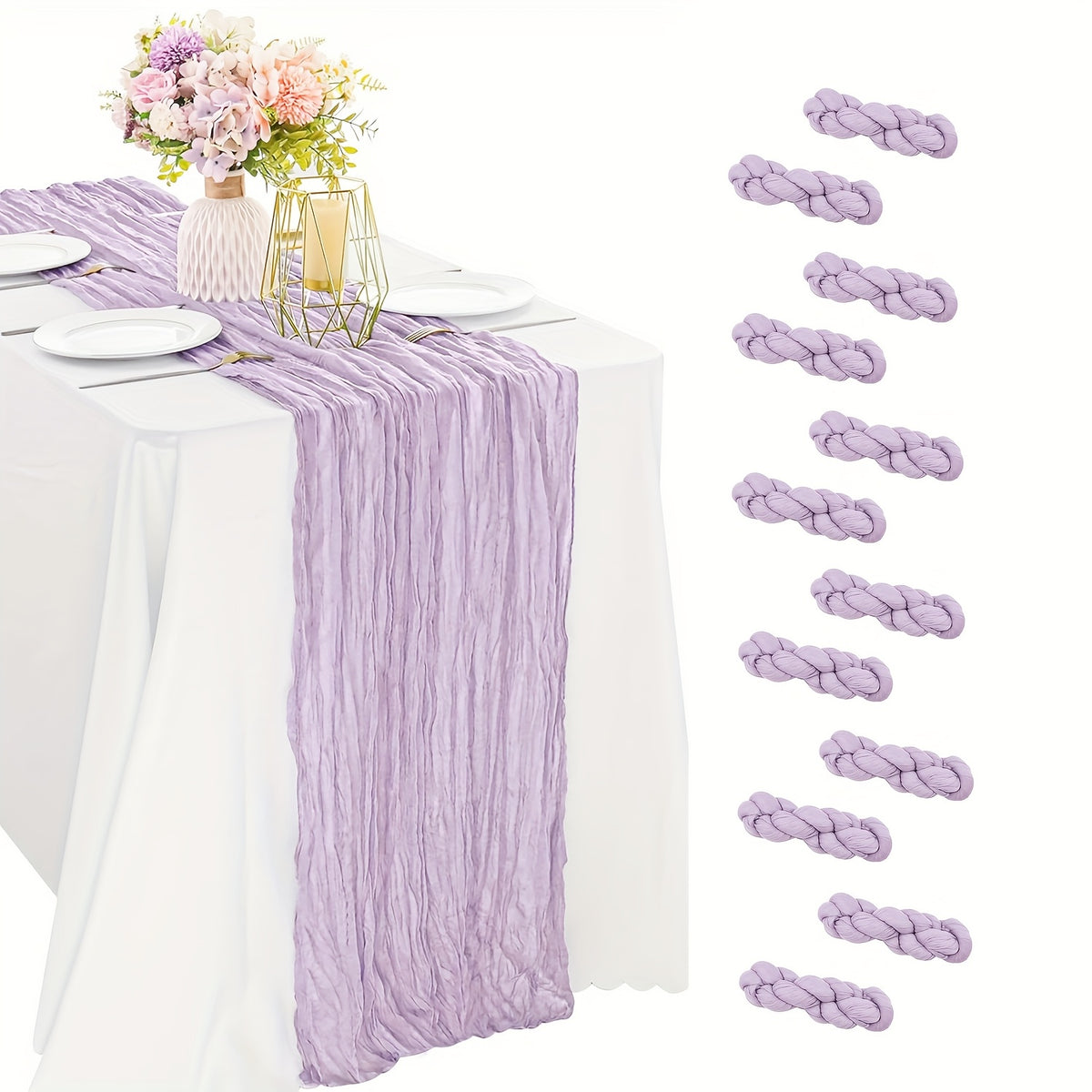 12pcs Cheesecloth Table Runner 10ft Boho Gauze Table Runner 21.3*120Inch Rustic Cheese Cloth Roll Romantic Long Cheesecloth Bulk for Wedding Bridal Shower Birthday Party Decor