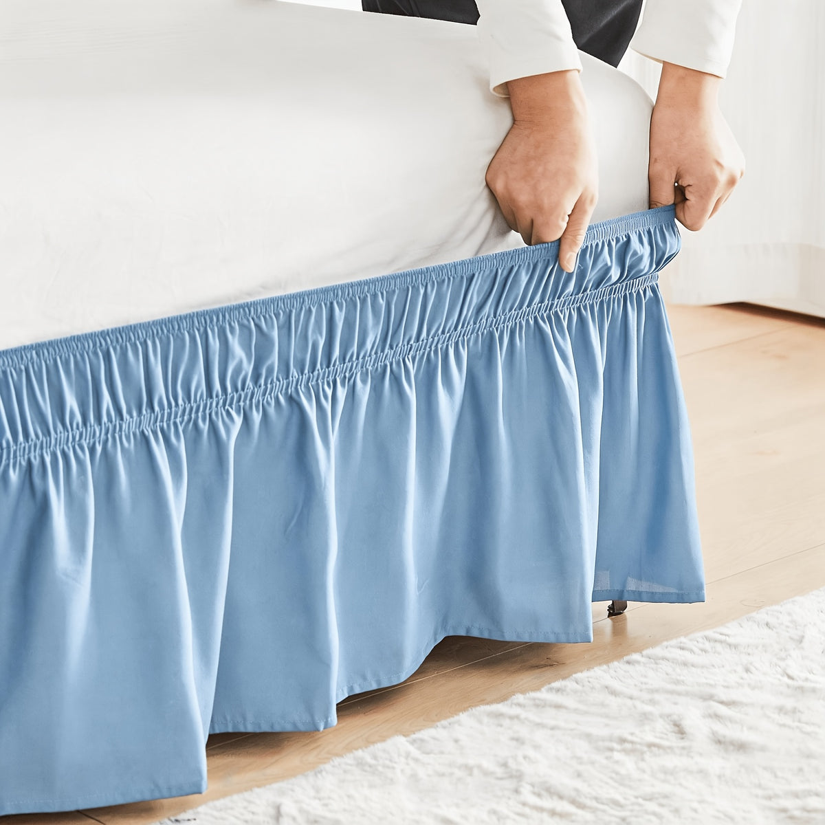 Leafy Sleep Elastic Bed Ruffle, Easy Wrap Around Ruffle, Microfiber Bed Skirt with Adjustable Elastic Belt 15 Inch Tailored Drop, Hotel Quality Bed Skirt, Fade Resistant, Easy Fit, Machine Washable