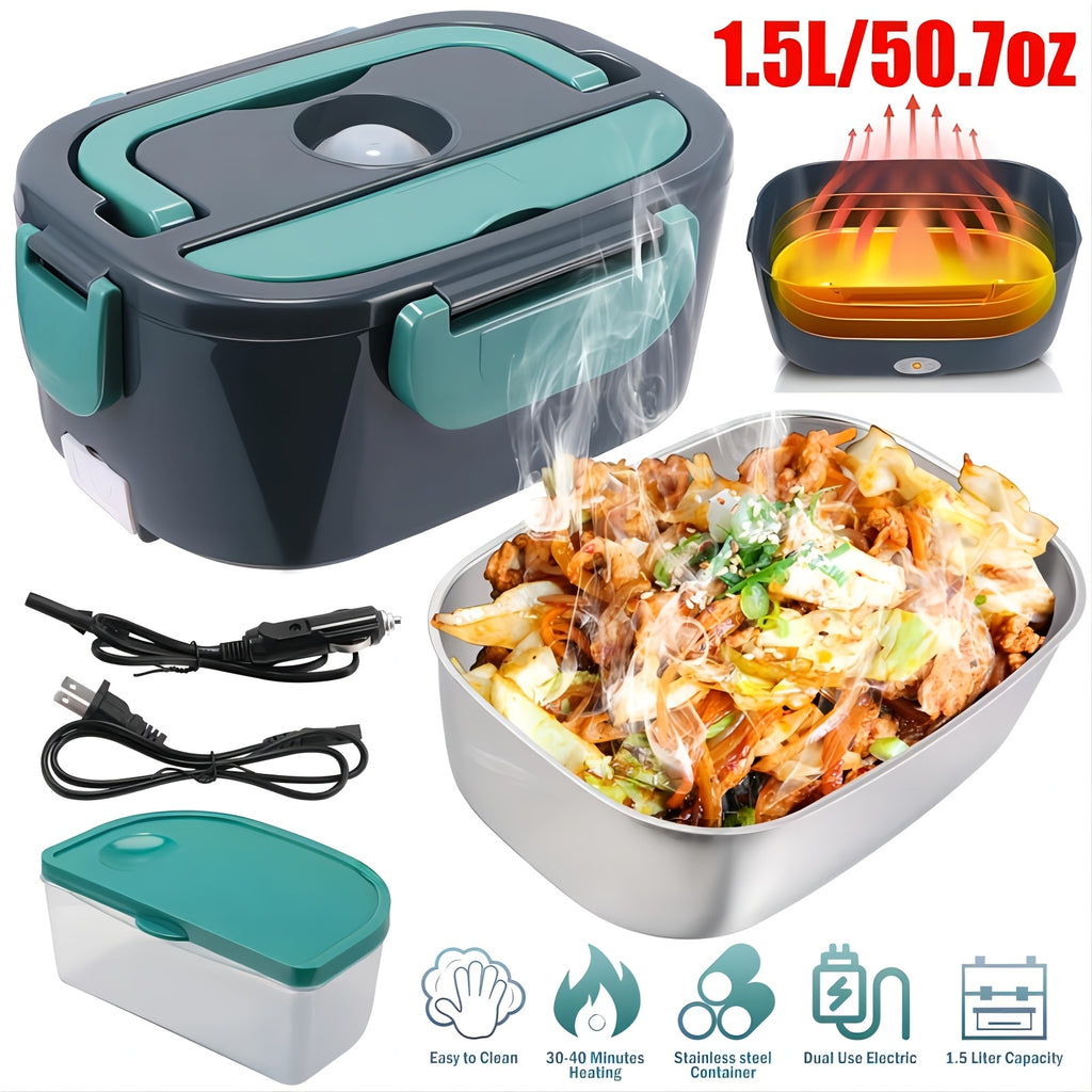 3in 1 Lunch Box - 12V/24V for Car & 120V for Home, Portable Food Heater with 304 Stainless Steel Container, Leak-Proof Design for Truck, Office, Dorm and Camping