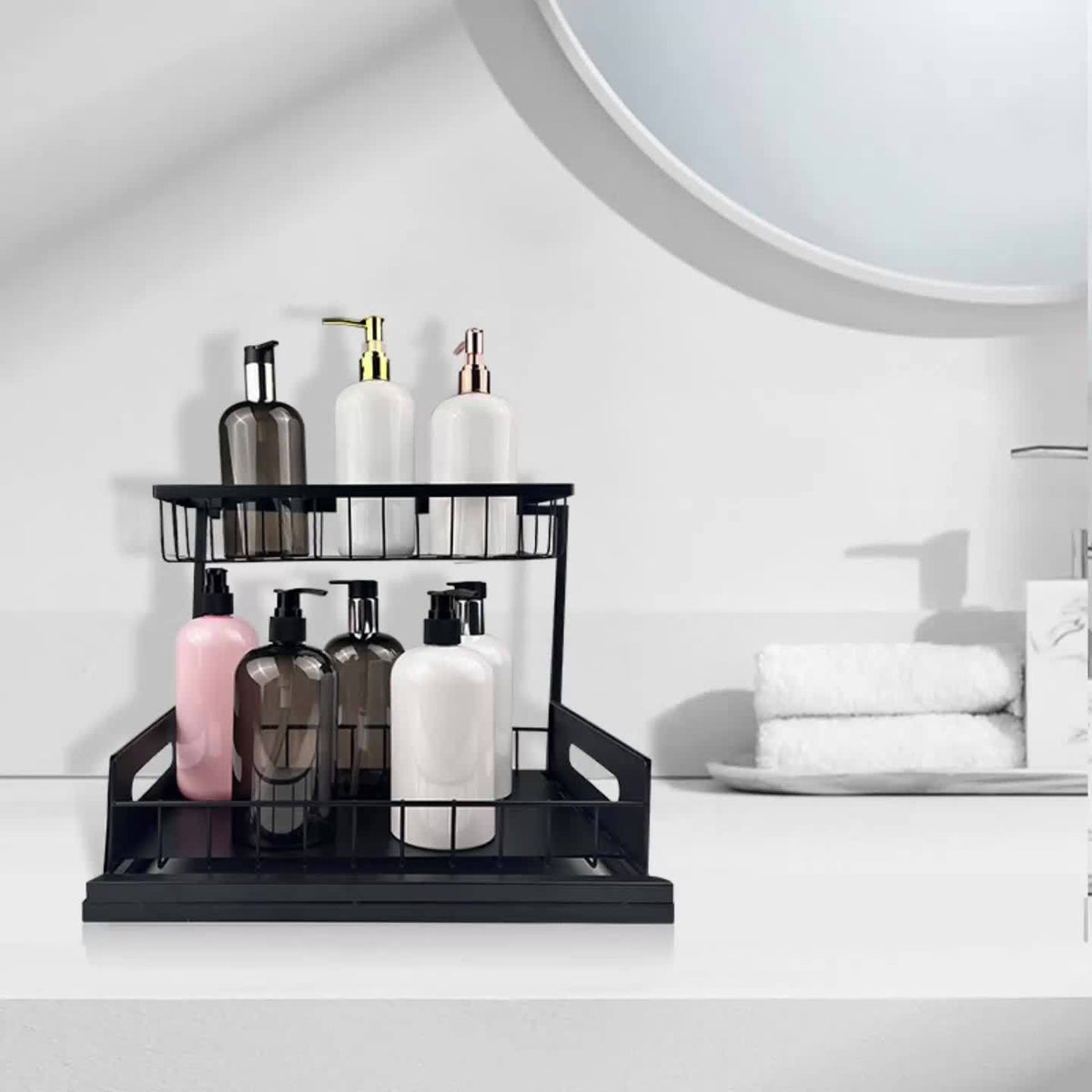 1/2pcs Kitchen Organizers And Storage, Kitchen Accessories, Utility Racks, Under Sink Organizer, Pull Out Cabinet Organizer, 2 Tier Slide Out Sink Shelf, Cabinet Storage Shelves, Under Sink Storage for Kitchen Bathroom Cabinet