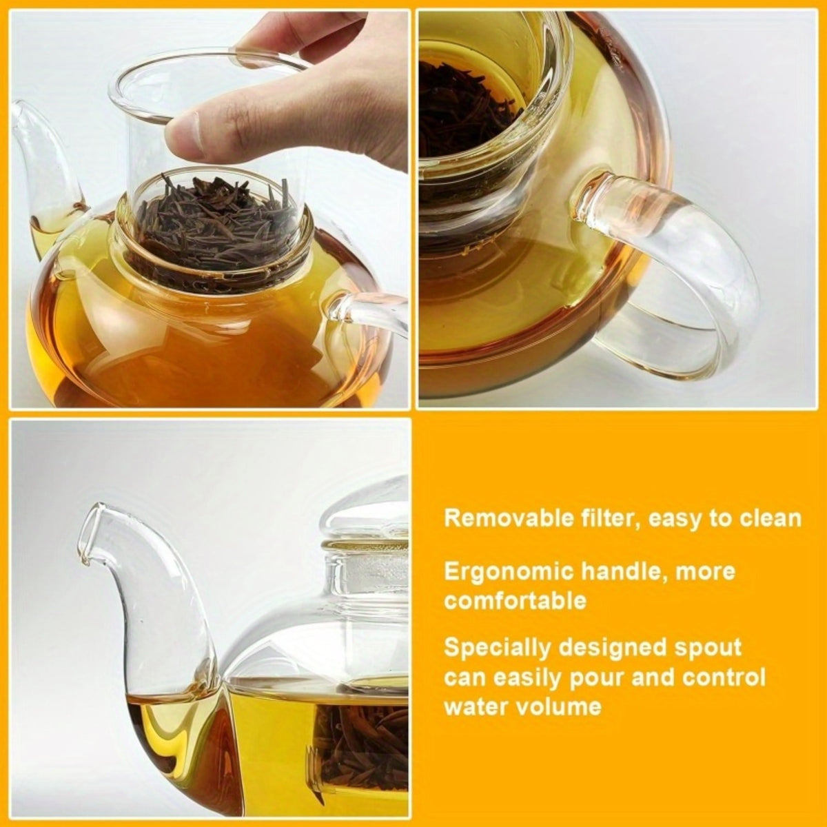 1000Ml Glass Teapot with Infuser And 4 Cups, 33.8 Oz (1000 Ml) Glass Teapot with Detachable Infuser for Flowering And Loose Leaf Tea, Microwave And Stovetop Tea Set Gift Box