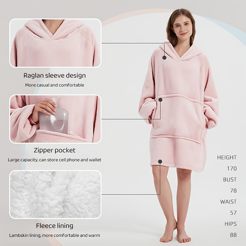 Sherpa Fleece Hoodie Blanket, Reversible Soft Wearable Sweatshirt with Kangaroo Pocket, Machine Washable Cozy Layer for TV Nights and Relaxing at Home