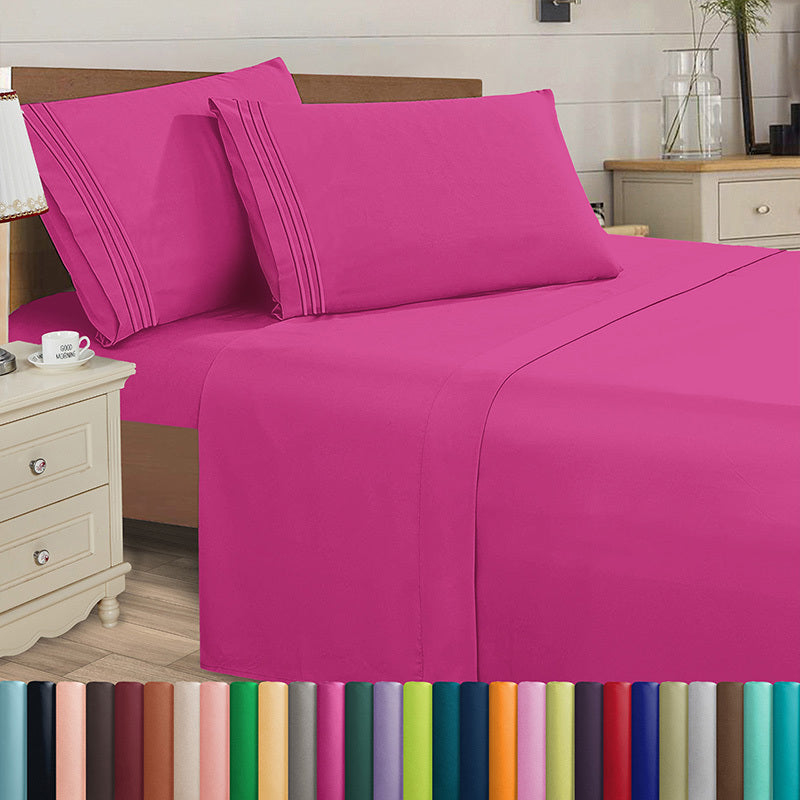 Elegant Comfort Luxury 4pcs Embroidered Sheet Set 16 inch deep pockets - Ultra Soft Machine Washable Luxury 4-Piece Bed Sheet Set - Fade and Wrinkle Resistant Premium Hotel Quality Twin/Full/Queen/King/Cal King Bedding Set- 4PC Sheets For Daily Use, Dorms