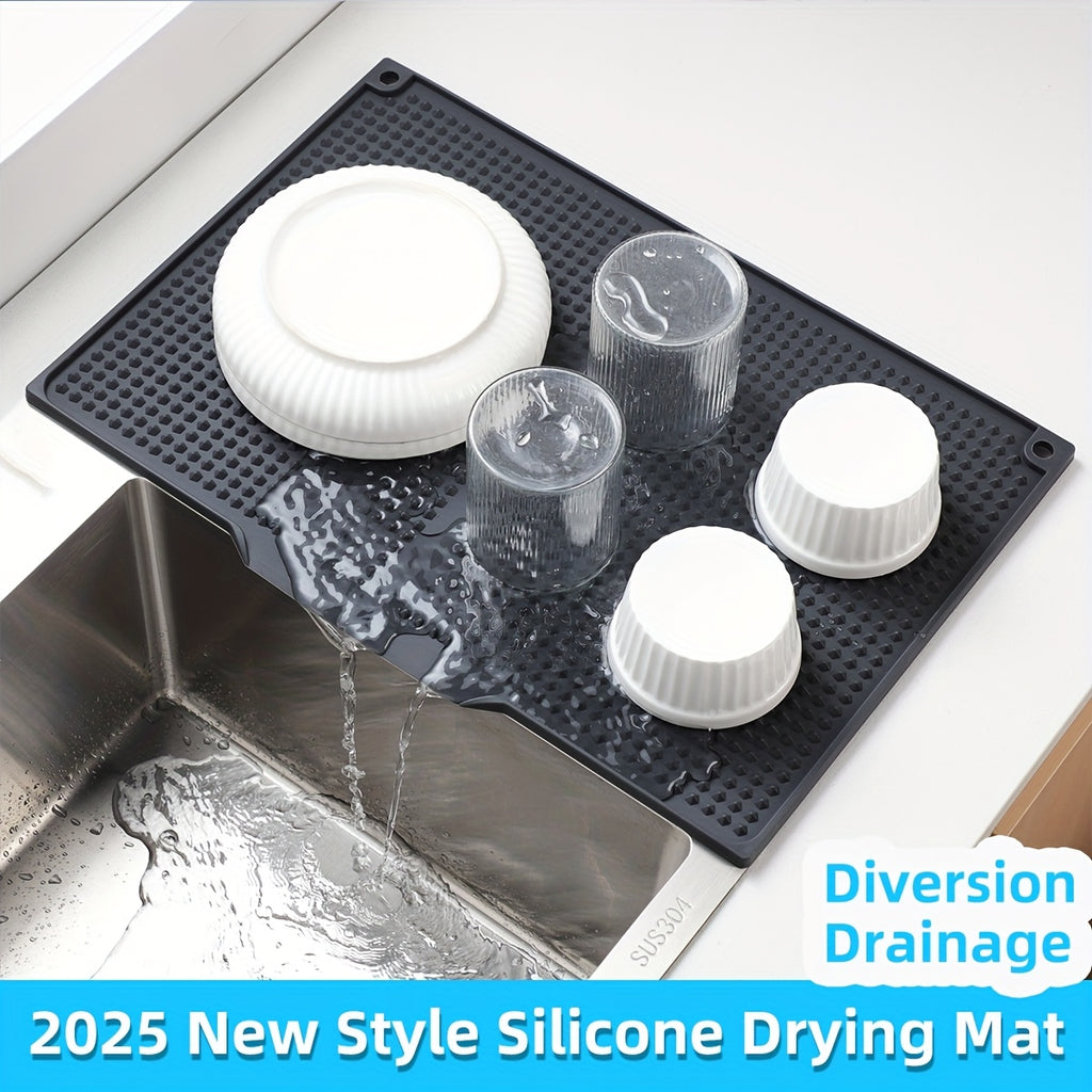 Extra-large Kitchen Splash-proof and Drying Pad - 17.72x12.2 Inches Heat Resistant up to 446°F/230°C, Anti-slip Countertop Pad, Drain Hole, Sink, Stove, Countertop Drying Pad - Easy to Clean, Dishwasher Safe, Space-saving Design