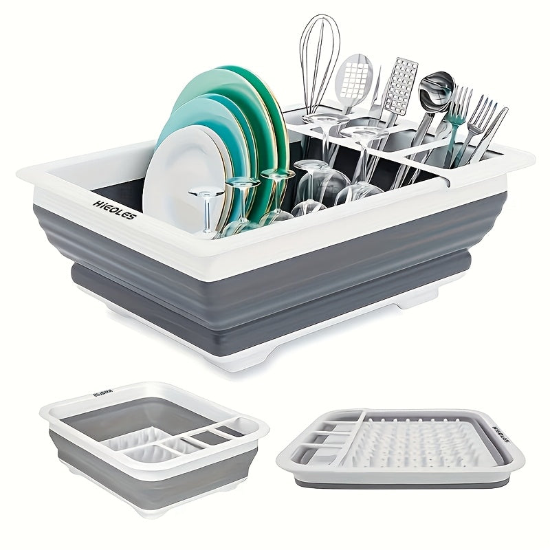 [Space-Saving Dish Drying Rack] Space-Saving Collapsible Bowl And Dish Drying Rack with Utensil Holder | 1 Plastic Plate Rack for Home, RVs, Camping, Travel Trailers And Motorhomes
