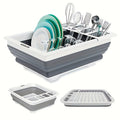 Collapsible Dish Drying Rack with Utensil Holder, Space-Saving Plastic Plate and Bowl Drainer for Home Kitchens, RVs, Camping and Travel Trailers