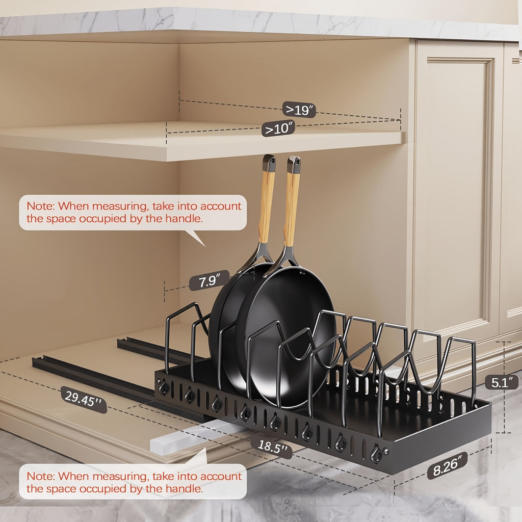 Slide-Out Cookware Organizer, Metal Cabinet Rack with Adjustable Dividers for Pots, Pan Lids, Baking Trays and Plates in Black, White or Gray, 1 or 2 Pieces