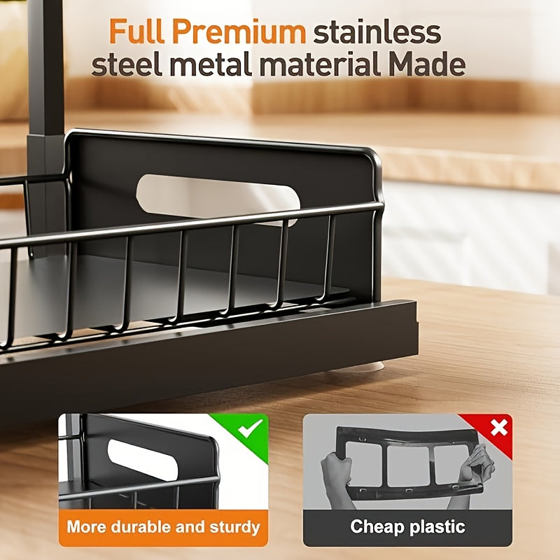 2-Tier Under Sink Organizers And Storage, Under Sink Organizer, Slide Out Pull Out Cabinet Organizer Shelf, Metal Sliding Drawer for Kitchen Bathroom Pantry Cabinet Closet Organization Rack (1 PACK/2 PACK)