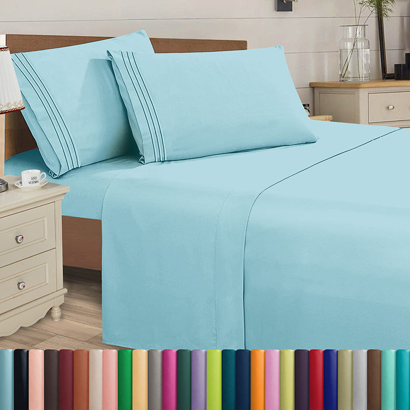 Elegant Comfort Luxury 4pcs Embroidered Sheet Set 16 inch deep pockets - Ultra Soft Machine Washable Luxury 4-Piece Bed Sheet Set - Fade and Wrinkle Resistant Premium Hotel Quality Twin/Full/Queen/King/Cal King Bedding Set- 4PC Sheets For Daily Use, Dorms