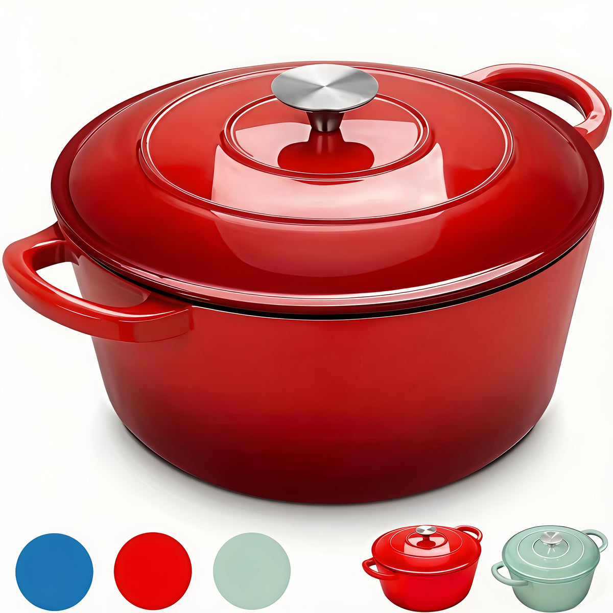 Cast Iron Dutch Oven Pot, Enameled Pot with a Lid, Ideal for Braising, Roasting, Baking, Soups, Stews - Home & Professional Kitchens, Heavy-Duty & Nonstick, Oven Safe Up to 500° F, Dual Handles, Works On All Stovetops-Enamel Pot