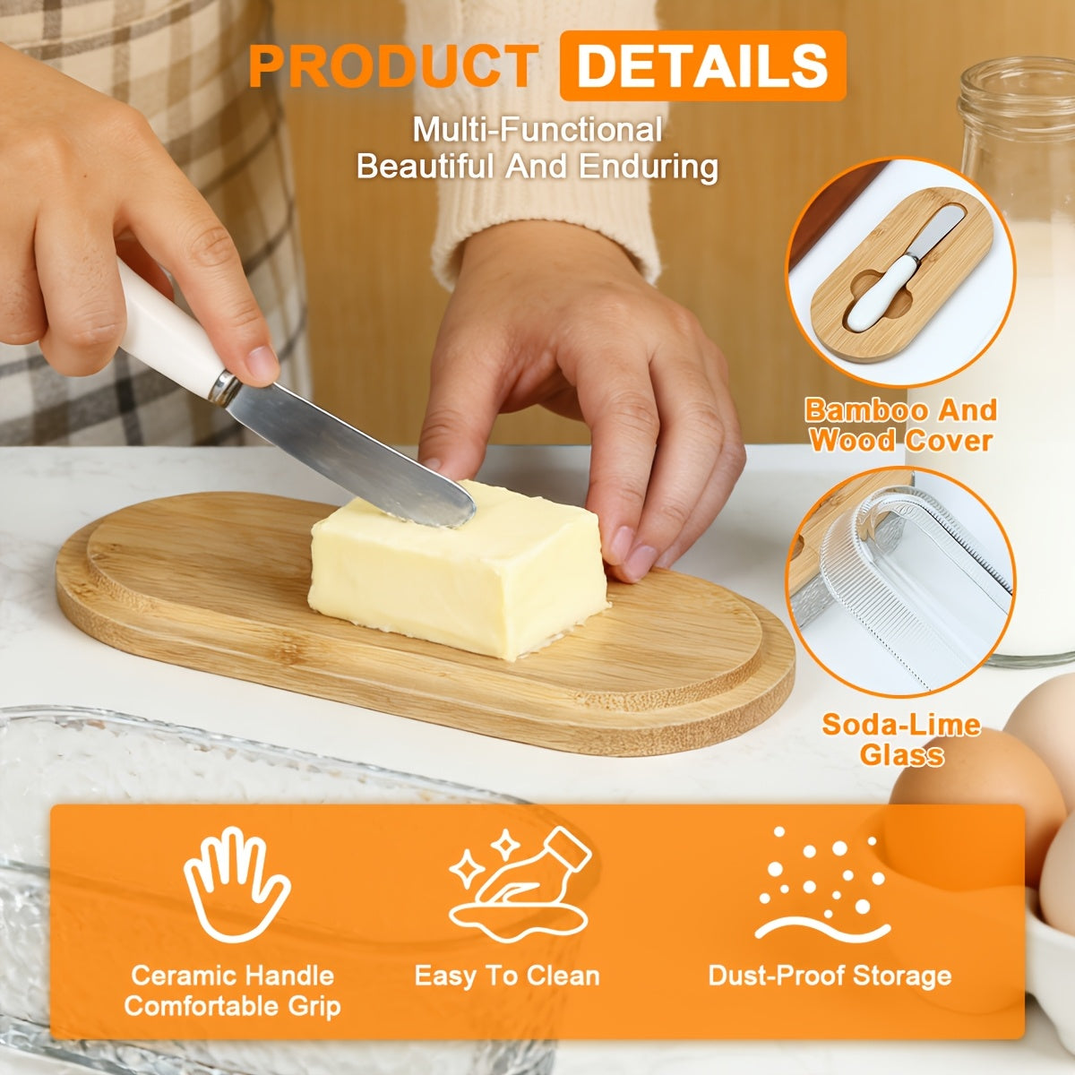 Glass Butter Dish with Airtight Sealed Lid - Preserves Butter Freshness, Butter Keeper for Countertop & Refrigerator Door Storage, Hygienic Butter Tray Suitable for The Fridge - Covered Butter Dishes with Lid