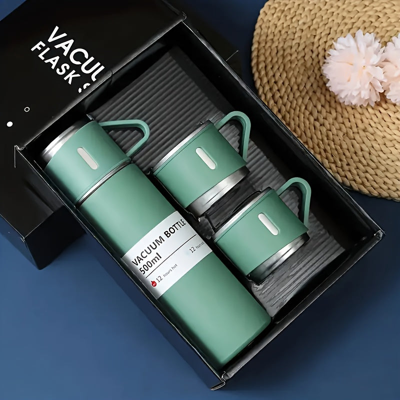 4pcs Including 3 Small Cups+1 Water Cup, Insulated Cup Set, Stainless Steel Bottle 500ml/ 16.9oz Insulated, Perfect for Hot and Cold Drinks, Perfect for Business and School Three Lid Portable Fashion Spot Business Event Gift Set Stainless
