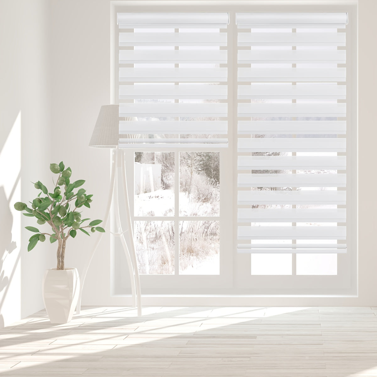 Cordless Zebra Roller Shade with Valance, Double Layered Window Blind for Day And Night, Light Filtering Window Treatment with Mesh And Opaque Fabric