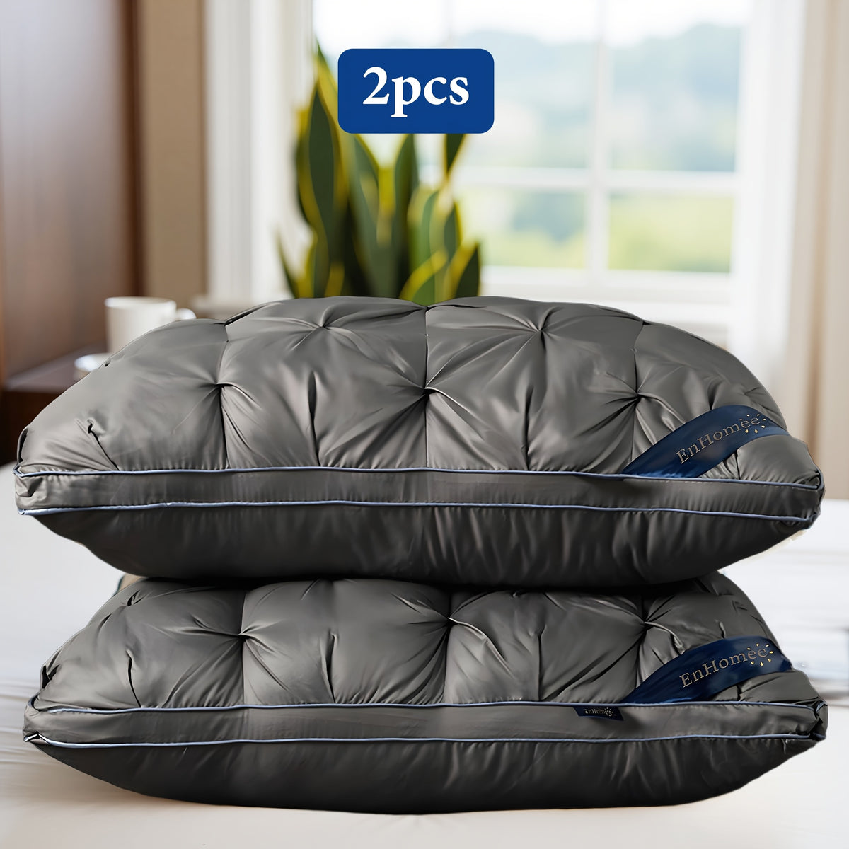 Adjustable Fill Bed Pillows, 2-Pack with Listed 900g Polyester Fiber and Twisted Flower Pattern, Hidden Zipper in White or Gray for Home Bedding