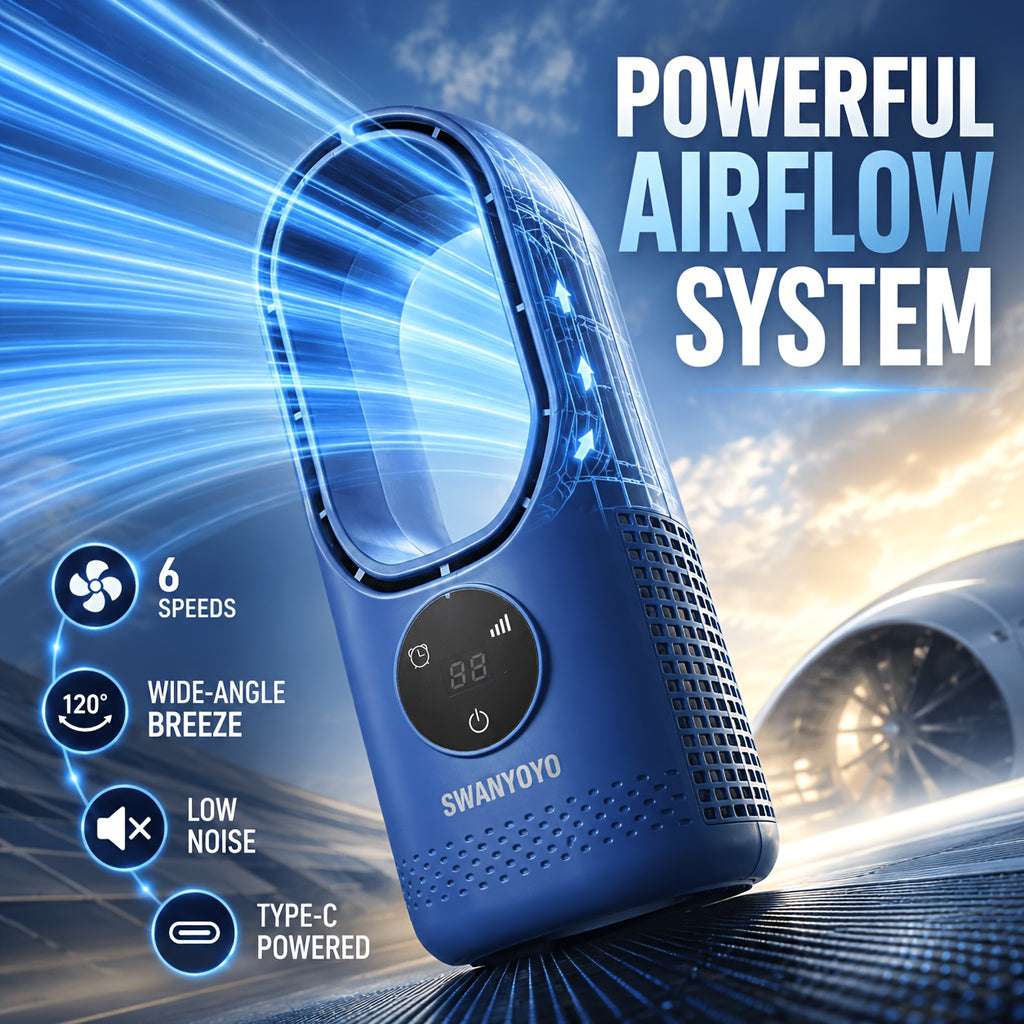 Portable Fan, USB Tower Fan, Desktop Bladeless Fan - Optional Remote Control, Touch Screen, Multi-speed Adjustment, Timer Function And Intelligent Shutdown - Perfect For Offices, Travel, Camping And Home Necessities