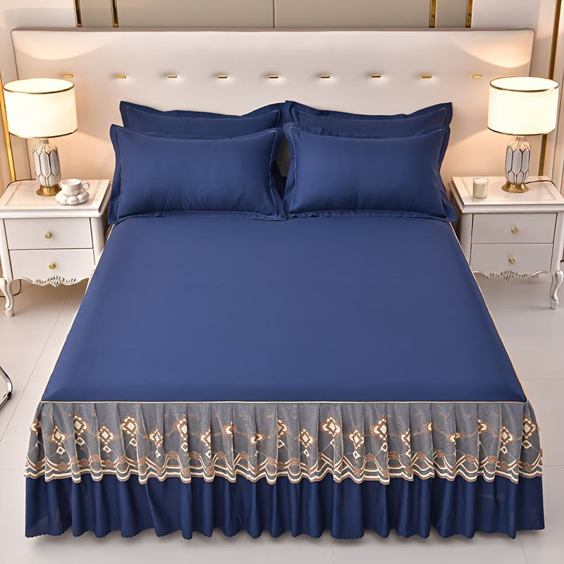 3pcs Macrame Bed Skirt Set (Bed Skirt *1+ Pillowcase*2, Without Core), Solid Color Double Layer Lace Bed Skirt All Seasons Universal Non-Slip Bedding